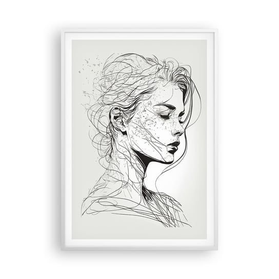 Obraz - Plakat - Portret w zamyśleniu - 70x100cm - Kobieta Portret Kreska - Foto Plakaty w ramie koloru białego do Salonu Sypialni ARTTOR ARTTOR