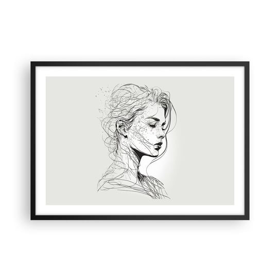 Obraz - Plakat - Portret w zamyśleniu - 70x50cm - Kobieta Portret Kreska - Nowoczesny modny obraz Plakat czarna rama ARTTOR ARTTOR