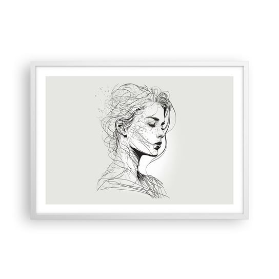 Obraz - Plakat - Portret w zamyśleniu - 70x50cm - Kobieta Portret Kreska - Nowoczesny modny obraz Plakat rama biała ARTTOR ARTTOR