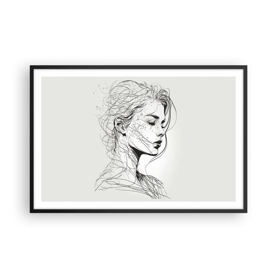 Obraz - Plakat - Portret w zamyśleniu - 91x61cm - Kobieta Portret Kreska - Foto Plakaty na ścianę w czarnej ramie - Plakat do Salonu Sypialni ARTTOR ARTTOR