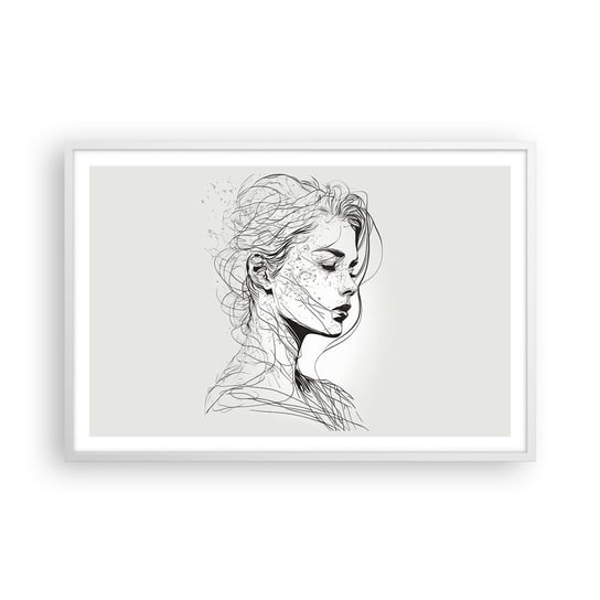 Obraz - Plakat - Portret w zamyśleniu - 91x61cm - Kobieta Portret Kreska - Foto Plakaty na ścianę w ramie białej - Plakat do Salonu Sypialni ARTTOR ARTTOR