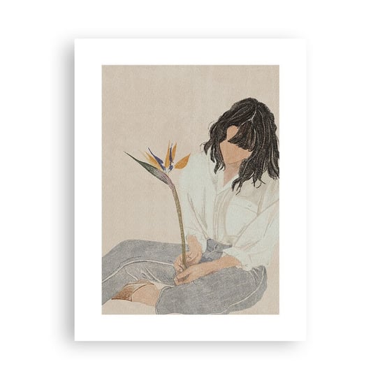Obraz - Plakat - Portret z egzotycznym kwiatem - 30x40cm - Boho Kobieta Kwiat - Foto Plakaty na ścianę bez ramy - Plakat do Salonu Sypialni ARTTOR ARTTOR