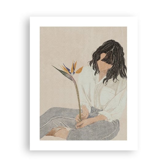 Obraz - Plakat - Portret z egzotycznym kwiatem - 40x50cm - Boho Kobieta Kwiat - Foto Plakaty bez ramy do Salonu Sypialni ARTTOR ARTTOR