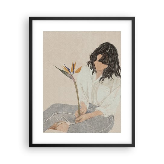 Obraz - Plakat - Portret z egzotycznym kwiatem - 40x50cm - Boho Kobieta Kwiat - Foto Plakaty w ramie koloru czarnego do Salonu Sypialni ARTTOR ARTTOR