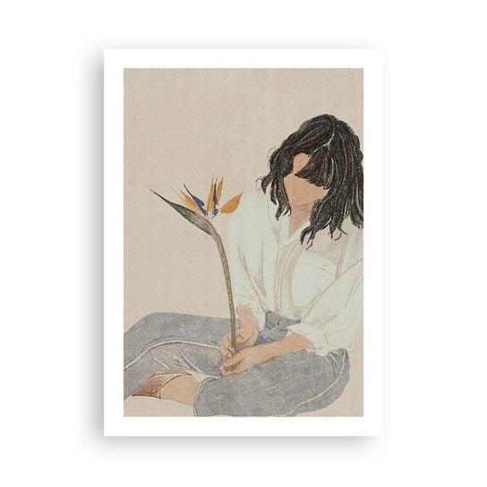 Obraz - Plakat - Portret z egzotycznym kwiatem - 50x70cm - Boho Kobieta Kwiat - Nowoczesny modny obraz Plakat bez ramy do Salonu Sypialni ARTTOR ARTTOR