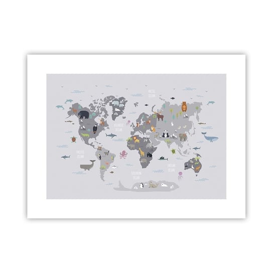 Obraz - Plakat - Powiedz mi, skąd jesteś… - 40x30cm - Mapa Świata Zwierzęta Kontynenty - Foto Plakaty na ścianę bez ramy - Plakat do Salonu Sypialni ARTTOR ARTTOR
