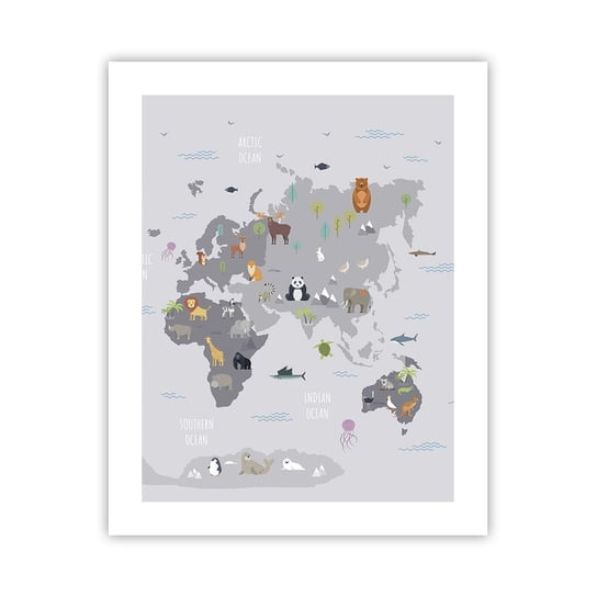 Obraz - Plakat - Powiedz mi, skąd jesteś… - 40x50cm - Mapa Świata Zwierzęta Kontynenty - Foto Plakaty bez ramy do Salonu Sypialni ARTTOR ARTTOR