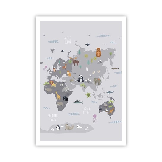 Obraz - Plakat - Powiedz mi, skąd jesteś… - 70x100cm - Mapa Świata Zwierzęta Kontynenty - Foto Plakaty bez ramy na ścianę do Salonu Sypialni ARTTOR ARTTOR