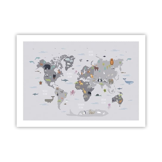 Obraz - Plakat - Powiedz mi, skąd jesteś… - 70x50cm - Mapa Świata Zwierzęta Kontynenty - Nowoczesny modny obraz Plakat bez ramy do Salonu Sypialni ARTTOR ARTTOR
