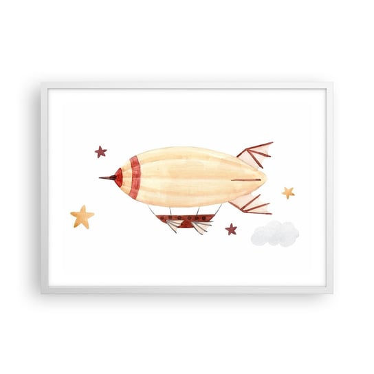Obraz - Plakat - Powietrzny statek - 70x50cm - Dla Dzieci Samolot Balon - Nowoczesny modny obraz Plakat rama biała ARTTOR ARTTOR