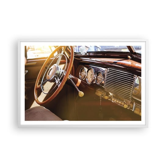 Obraz - Plakat - Powiew luksusu z przeszłości - 91x61cm - Samochód Vintage Motoryzacja Deska Rozdzielcza - Foto Plakaty na ścianę w ramie białej - Plakat do Salonu Sypialni ARTTOR ARTTOR