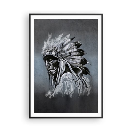 Obraz - Plakat - Powrót do korzeni - 70x100cm - Indianin Pióropusz Mężczyzna - Foto Plakaty w ramie koloru czarnego do Salonu Sypialni ARTTOR ARTTOR