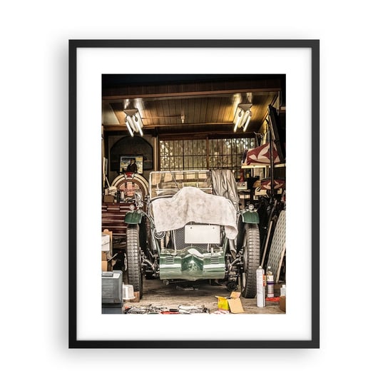 Obraz - Plakat - Powrót do przeszłości - 40x50cm - Samochód Garaż Samochodowy Vintage - Foto Plakaty w ramie koloru czarnego do Salonu Sypialni ARTTOR ARTTOR