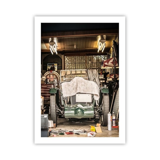 Obraz - Plakat - Powrót do przeszłości - 50x70cm - Samochód Garaż Samochodowy Vintage - Nowoczesny modny obraz Plakat bez ramy do Salonu Sypialni ARTTOR ARTTOR
