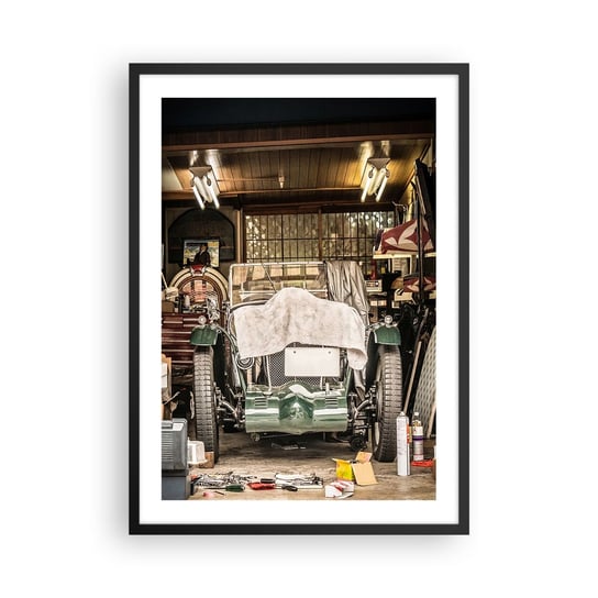 Obraz - Plakat - Powrót do przeszłości - 50x70cm - Samochód Garaż Samochodowy Vintage - Nowoczesny modny obraz Plakat czarna rama ARTTOR ARTTOR