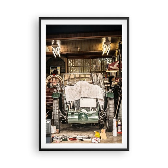 Obraz - Plakat - Powrót do przeszłości - 61x91cm - Samochód Garaż Samochodowy Vintage - Foto Plakaty na ścianę w czarnej ramie - Plakat do Salonu Sypialni ARTTOR ARTTOR