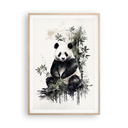 Obraz - Plakat - Pozdrowienia z Chin - 70x100cm - Panda Bambus Azja - Foto Plakaty w ramie koloru jasny dąb do Salonu Sypialni ARTTOR ARTTOR