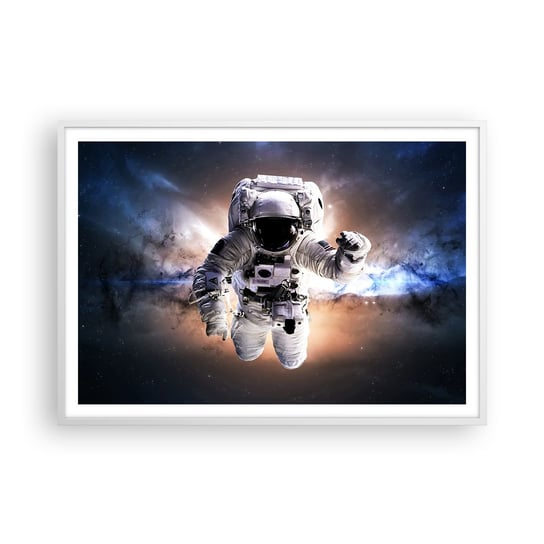 Obraz - Plakat - Pozdrowienia z kosmosu - 100x70cm - Astronauta Kosmos Kosmonauta - Foto Plakaty w ramie koloru białego do Salonu Sypialni ARTTOR ARTTOR