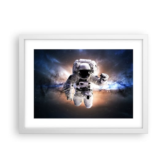 Obraz - Plakat - Pozdrowienia z kosmosu - 40x30cm - Astronauta Kosmos Kosmonauta - Foto Plakaty na ścianę w ramie białej - Plakat do Salonu Sypialni ARTTOR ARTTOR