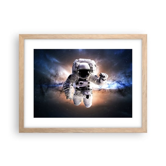 Obraz - Plakat - Pozdrowienia z kosmosu - 40x30cm - Astronauta Kosmos Kosmonauta - Foto Plakaty na ścianę w ramie jasny dąb - Plakat do Salonu Sypialni ARTTOR ARTTOR
