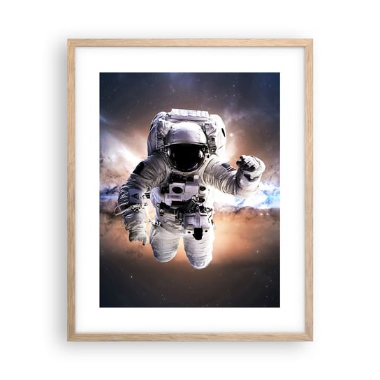 Obraz - Plakat - Pozdrowienia z kosmosu - 40x50cm - Astronauta Kosmos Kosmonauta - Foto Plakaty w ramie koloru jasny dąb do Salonu Sypialni ARTTOR ARTTOR