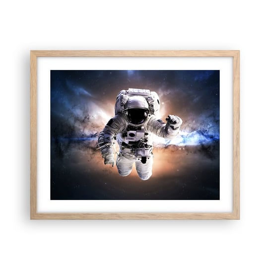 Obraz - Plakat - Pozdrowienia z kosmosu - 50x40cm - Astronauta Kosmos Kosmonauta - Foto Plakaty w ramie koloru jasny dąb do Salonu Sypialni ARTTOR ARTTOR