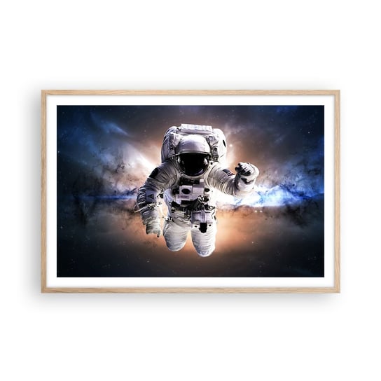 Obraz - Plakat - Pozdrowienia z kosmosu - 91x61cm - Astronauta Kosmos Kosmonauta - Foto Plakaty na ścianę w ramie jasny dąb - Plakat do Salonu Sypialni ARTTOR ARTTOR