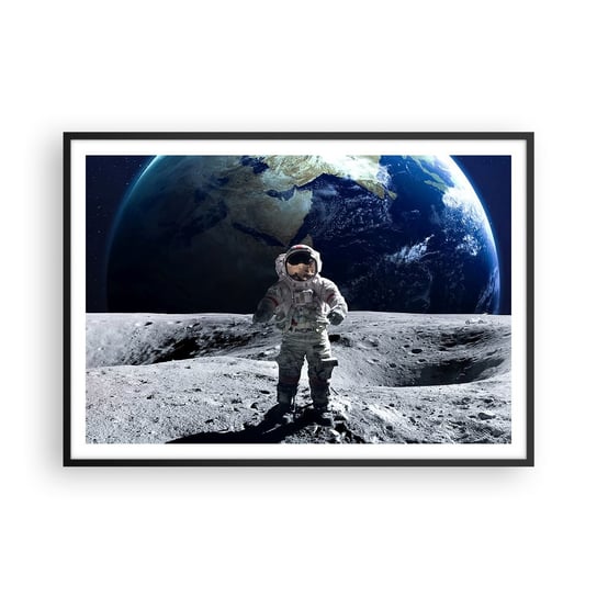 Obraz - Plakat - Pozdrowienia z Księżyca - 100x70cm - Astronauta Księżyc Planeta Ziemia - Foto Plakaty w ramie koloru czarnego do Salonu Sypialni ARTTOR ARTTOR