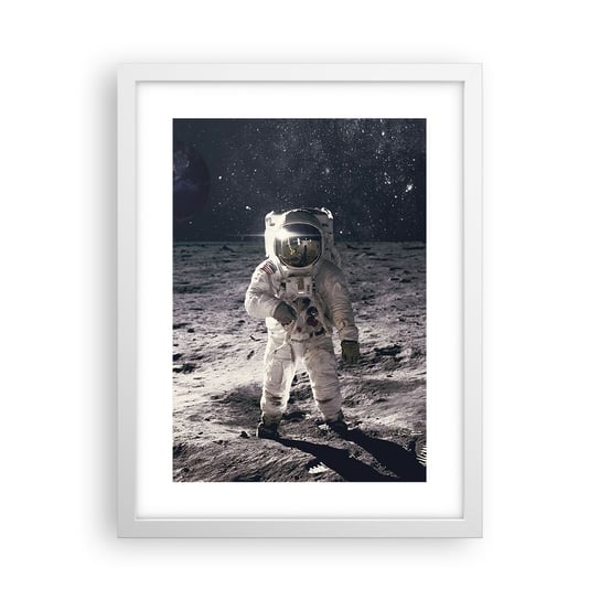 Obraz - Plakat - Pozdrowienia z Księżyca - 30x40cm - Abstrakcja Człowiek Na Księżycu Astronauta - Foto Plakaty na ścianę w ramie białej - Plakat do Salonu Sypialni ARTTOR ARTTOR