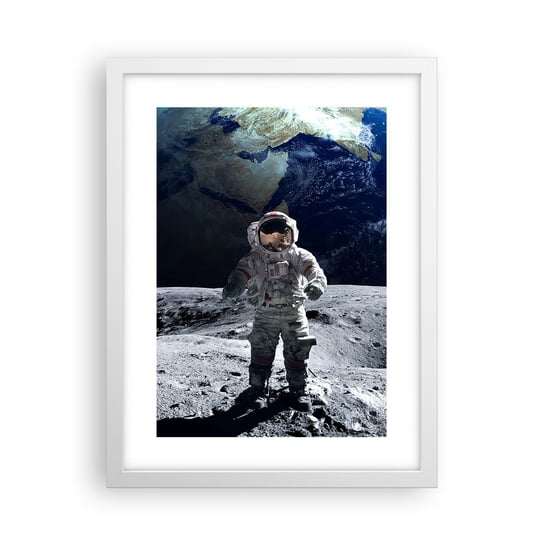 Obraz - Plakat - Pozdrowienia z Księżyca - 30x40cm - Astronauta Księżyc Planeta Ziemia - Foto Plakaty na ścianę w ramie białej - Plakat do Salonu Sypialni ARTTOR ARTTOR
