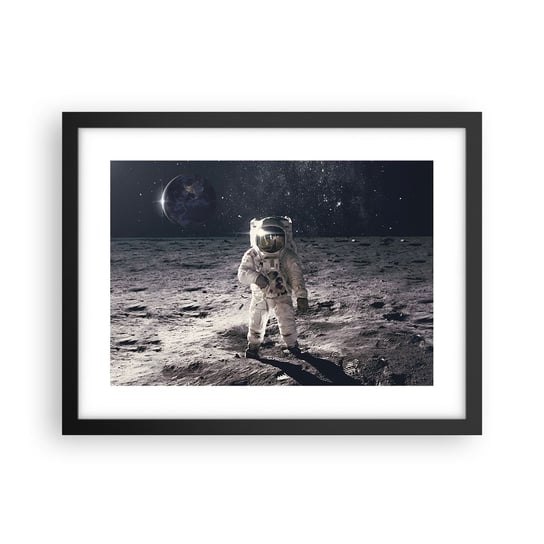 Obraz - Plakat - Pozdrowienia z Księżyca - 40x30cm - Abstrakcja Człowiek Na Księżycu Astronauta - Foto Plakaty na ścianę w czarnej ramie - Plakat do Salonu Sypialni ARTTOR ARTTOR