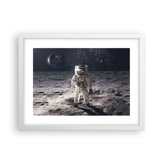 Obraz - Plakat - Pozdrowienia z Księżyca - 40x30cm - Abstrakcja Człowiek Na Księżycu Astronauta - Foto Plakaty na ścianę w ramie białej - Plakat do Salonu Sypialni ARTTOR ARTTOR