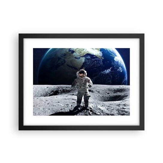 Obraz - Plakat - Pozdrowienia z Księżyca - 40x30cm - Astronauta Księżyc Planeta Ziemia - Foto Plakaty na ścianę w czarnej ramie - Plakat do Salonu Sypialni ARTTOR ARTTOR