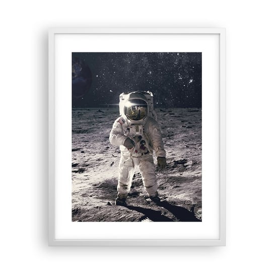 Obraz - Plakat - Pozdrowienia z Księżyca - 40x50cm - Abstrakcja Człowiek Na Księżycu Astronauta - Foto Plakaty w ramie koloru białego do Salonu Sypialni ARTTOR ARTTOR