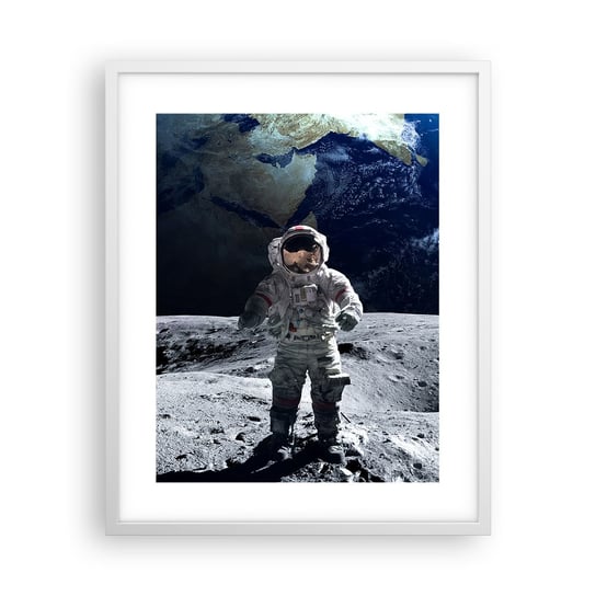 Obraz - Plakat - Pozdrowienia z Księżyca - 40x50cm - Astronauta Księżyc Planeta Ziemia - Foto Plakaty w ramie koloru białego do Salonu Sypialni ARTTOR ARTTOR