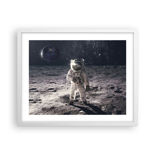 Obraz - Plakat - Pozdrowienia z Księżyca - 50x40cm - Abstrakcja Człowiek Na Księżycu Astronauta - Foto Plakaty w ramie koloru białego do Salonu Sypialni ARTTOR ARTTOR