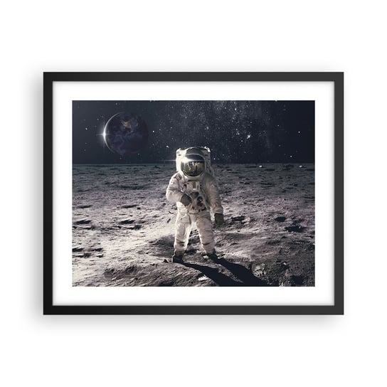 Obraz - Plakat - Pozdrowienia z Księżyca - 50x40cm - Abstrakcja Człowiek Na Księżycu Astronauta - Foto Plakaty w ramie koloru czarnego do Salonu Sypialni ARTTOR ARTTOR