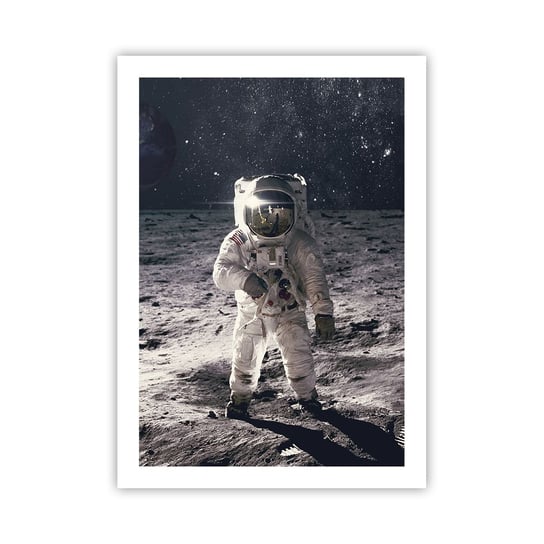 Obraz - Plakat - Pozdrowienia z Księżyca - 50x70cm - Abstrakcja Człowiek Na Księżycu Astronauta - Nowoczesny modny obraz Plakat bez ramy do Salonu Sypialni ARTTOR ARTTOR