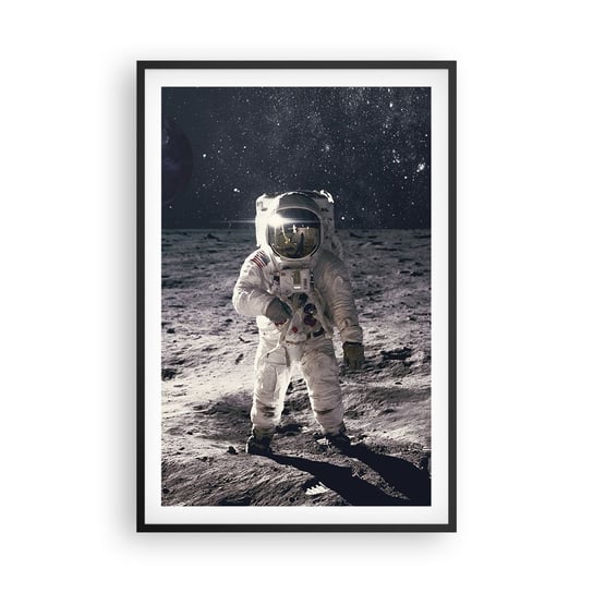 Obraz - Plakat - Pozdrowienia z Księżyca - 61x91cm - Abstrakcja Człowiek Na Księżycu Astronauta - Foto Plakaty na ścianę w czarnej ramie - Plakat do Salonu Sypialni ARTTOR ARTTOR