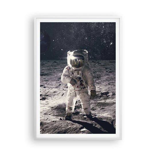 Obraz - Plakat - Pozdrowienia z Księżyca - 70x100cm - Abstrakcja Człowiek Na Księżycu Astronauta - Foto Plakaty w ramie koloru białego do Salonu Sypialni ARTTOR ARTTOR