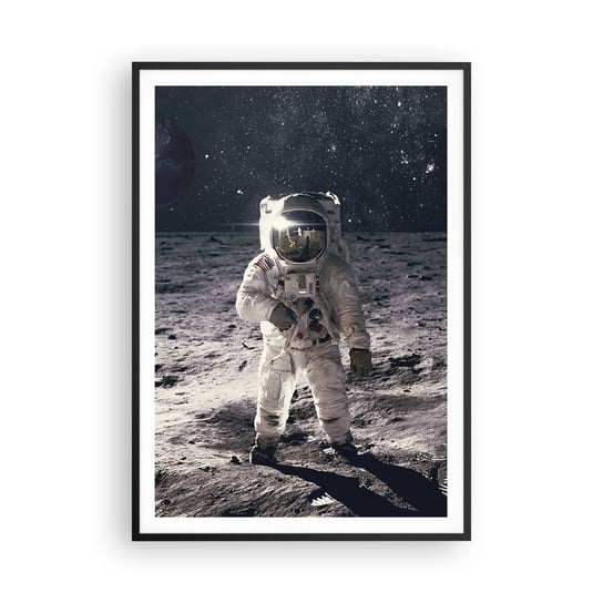 Obraz - Plakat - Pozdrowienia z Księżyca - 70x100cm - Abstrakcja Człowiek Na Księżycu Astronauta - Foto Plakaty w ramie koloru czarnego do Salonu Sypialni ARTTOR ARTTOR