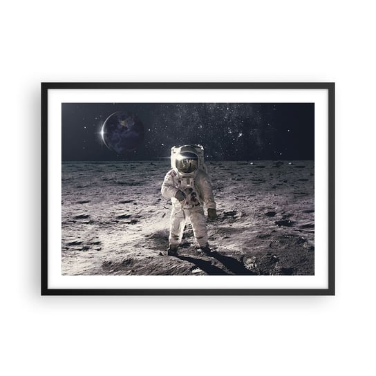 Obraz - Plakat - Pozdrowienia z Księżyca - 70x50cm - Abstrakcja Człowiek Na Księżycu Astronauta - Nowoczesny modny obraz Plakat czarna rama ARTTOR ARTTOR