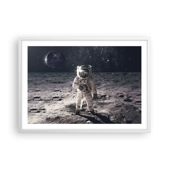 Obraz - Plakat - Pozdrowienia z Księżyca - 70x50cm - Abstrakcja Człowiek Na Księżycu Astronauta - Nowoczesny modny obraz Plakat rama biała ARTTOR ARTTOR