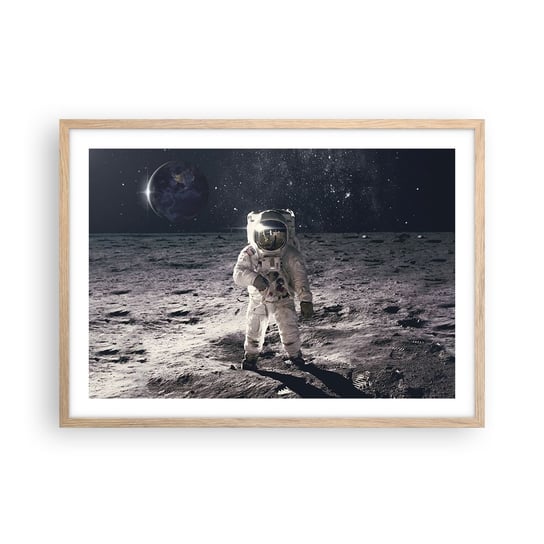 Obraz - Plakat - Pozdrowienia z Księżyca - 70x50cm - Abstrakcja Człowiek Na Księżycu Astronauta - Nowoczesny modny obraz Plakat rama jasny dąb ARTTOR ARTTOR