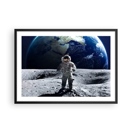 Obraz - Plakat - Pozdrowienia z Księżyca - 70x50cm - Astronauta Księżyc Planeta Ziemia - Nowoczesny modny obraz Plakat czarna rama ARTTOR ARTTOR