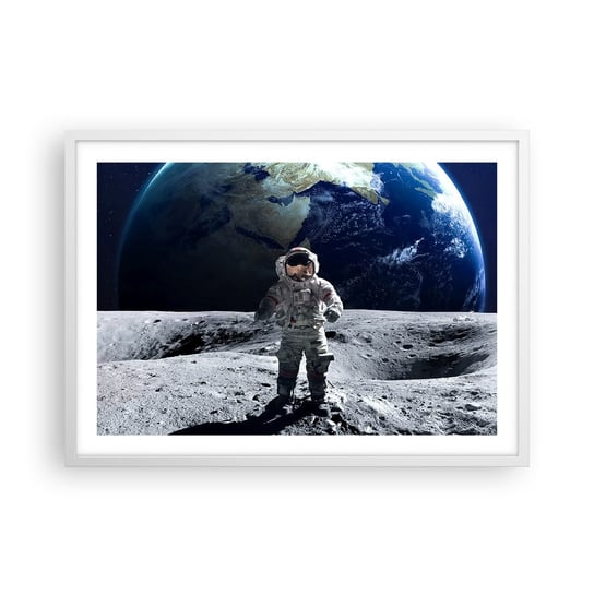 Obraz - Plakat - Pozdrowienia z Księżyca - 70x50cm - Astronauta Księżyc Planeta Ziemia - Nowoczesny modny obraz Plakat rama biała ARTTOR ARTTOR