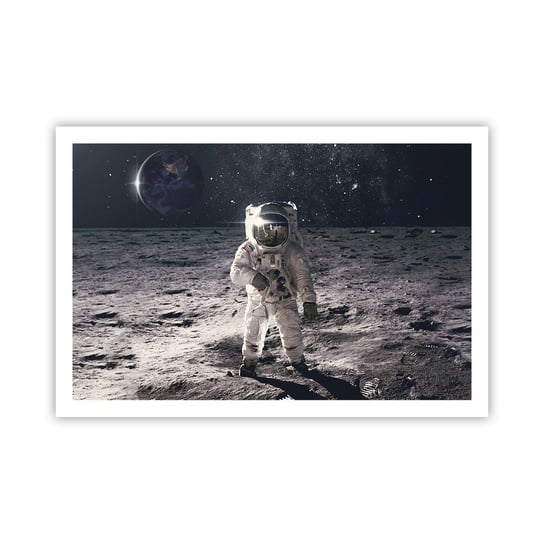 Obraz - Plakat - Pozdrowienia z Księżyca - 91x61cm - Abstrakcja Człowiek Na Księżycu Astronauta - Foto Plakaty na ścianę bez ramy - Plakat do Salonu Sypialni ARTTOR ARTTOR