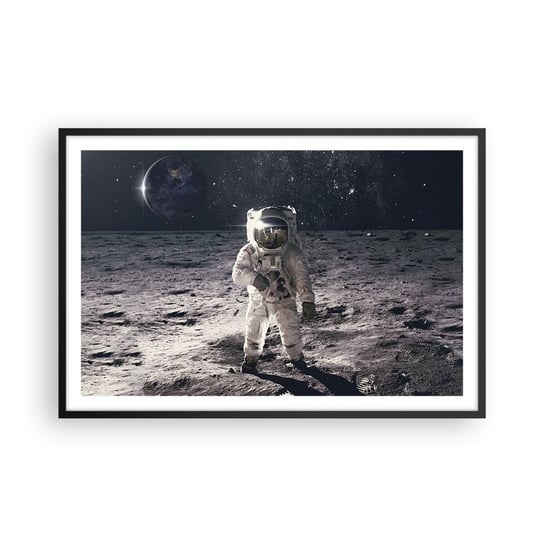 Obraz - Plakat - Pozdrowienia z Księżyca - 91x61cm - Abstrakcja Człowiek Na Księżycu Astronauta - Foto Plakaty na ścianę w czarnej ramie - Plakat do Salonu Sypialni ARTTOR ARTTOR