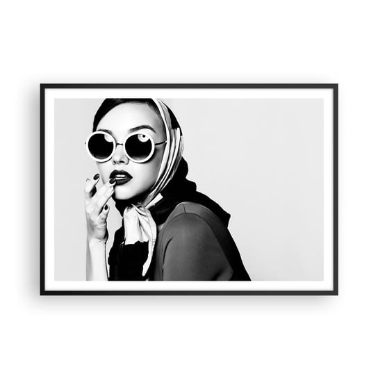 Obraz - Plakat - Pozdrowienia z lat 60. - 100x70cm - Kobieta Twarz Kobiety Vintage - Foto Plakaty w ramie koloru czarnego do Salonu Sypialni ARTTOR ARTTOR