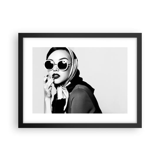 Obraz - Plakat - Pozdrowienia z lat 60. - 40x30cm - Kobieta Twarz Kobiety Vintage - Foto Plakaty na ścianę w czarnej ramie - Plakat do Salonu Sypialni ARTTOR ARTTOR